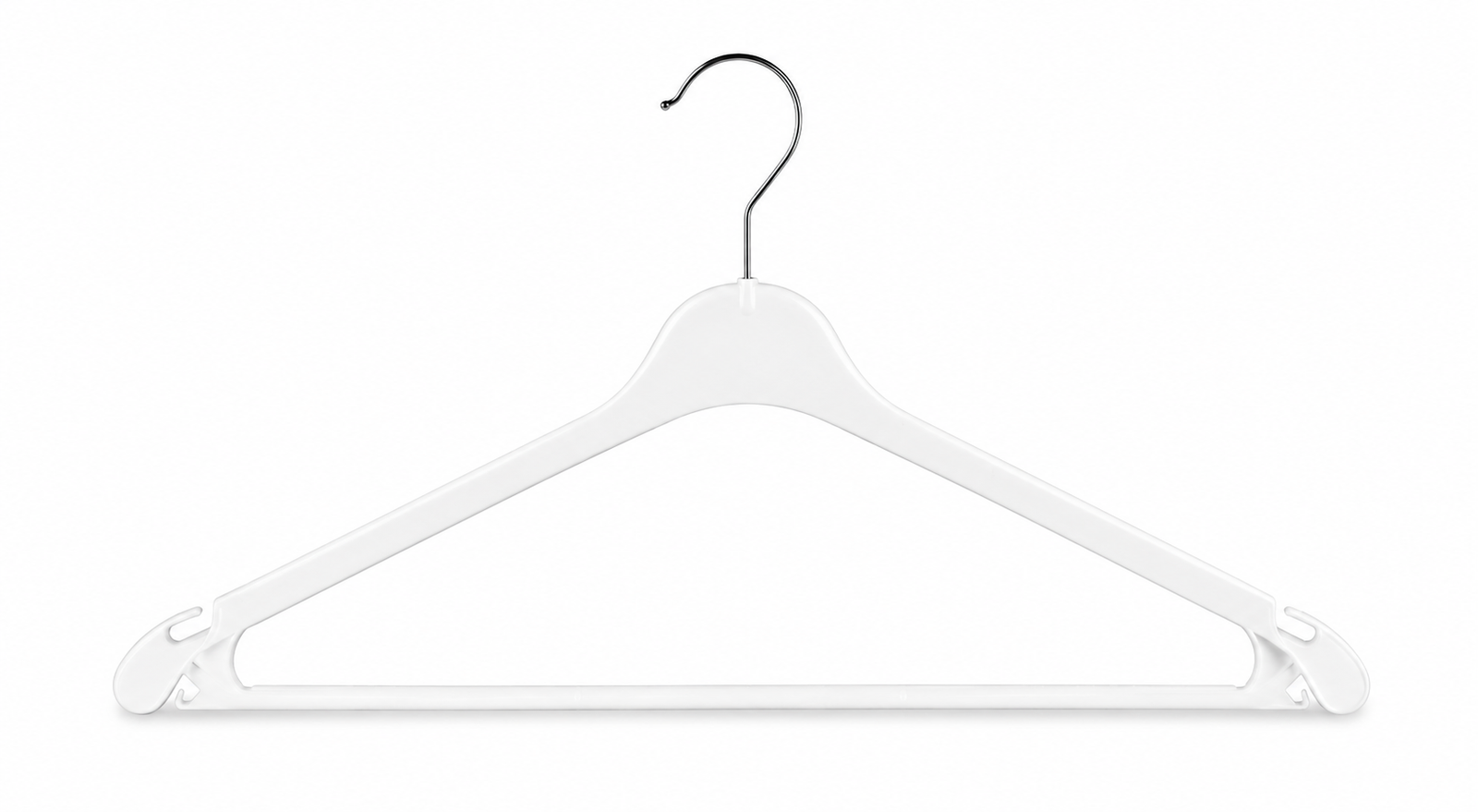 Witte kunststof kledinghanger K43 43 cm met metalen haak – set van 10 stuks